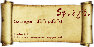 Szinger Árpád névjegykártya